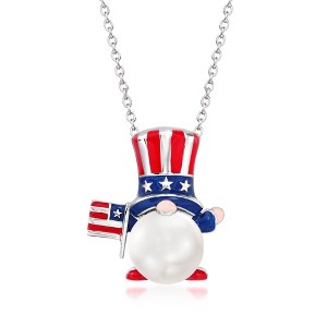 Ross-Simons 9-9.5mm Cultured Pearl and Multicolored Enamel Patriotic Gnome Pendant Necklace in Sterling Silver Size 18 - 1 of 3