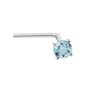 Jewelry Avalanche 22G 14K Gold L-shape Nose Stud with Aquamarine Gemstone - 1 of 2