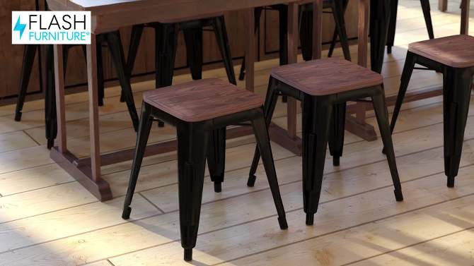 Flash Furniture 18" Backless Table Height Stool with Wooden Seat, Stackable Metal Indoor Dining Stool, Commercial Grade - Set of 4, 2 of 11, play video