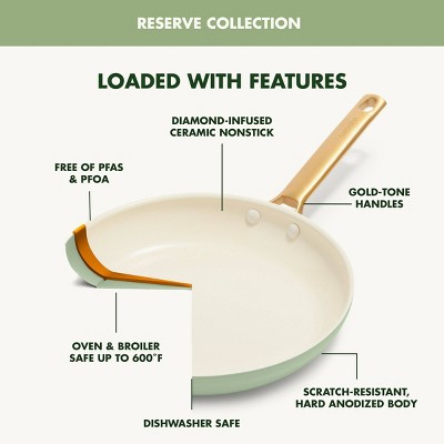 Sage Green 10-Piece Ceramic Nonstick Cookware Set with Gold Handles