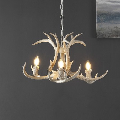 Rustic Farmhouse Antique White Antler Chandelier