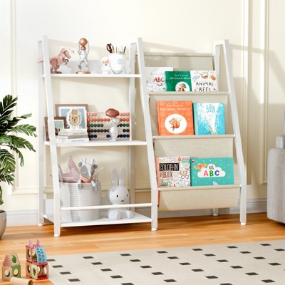 GlasFlength Decorative Bookshelf Creative and Unique Styling, Multifunctional Storage with Open Display Bookshelves, White, 32.7"*11.8"*28.9"