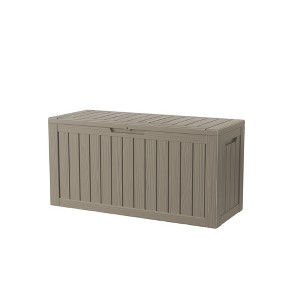 Gulches 80GAL Deck Box - Spacious 300L Storage with Stylish Woodgrain Effect, Lockable & Durable,Light Brown - 1 of 4