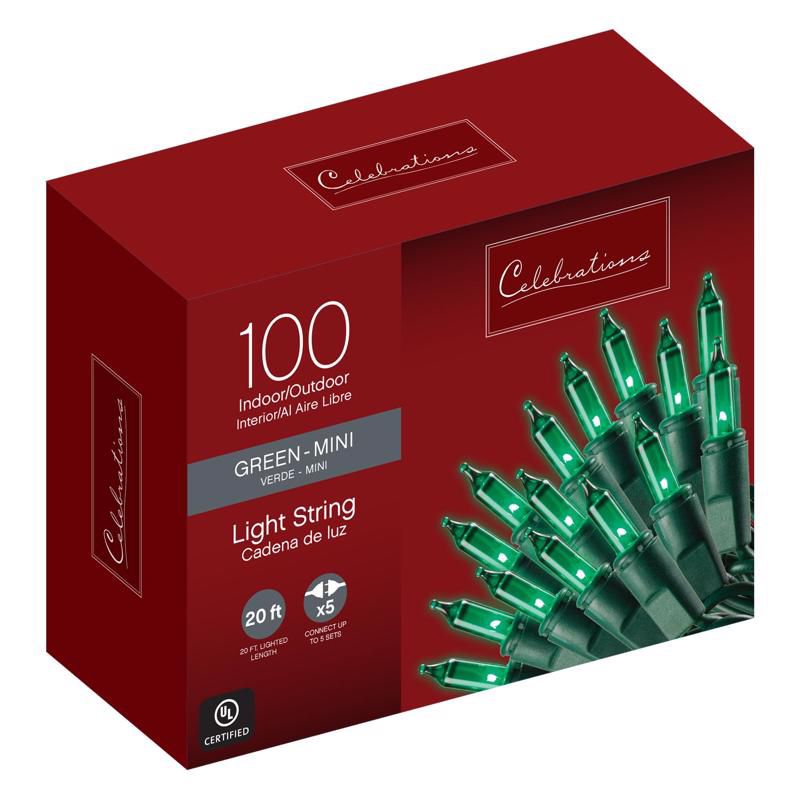 Celebrations Incandescent Mini Green 100 ct String Christmas Lights 20 ft., 1 of 2