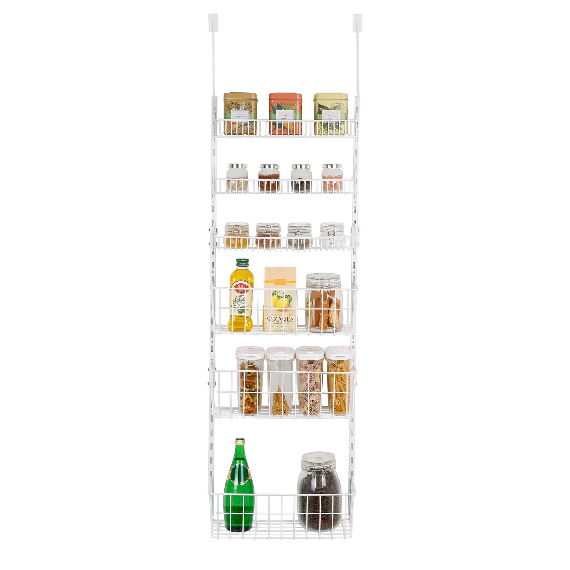 Over-The-Door Metal Wire Pantry Organizer Rack White 6-Tier