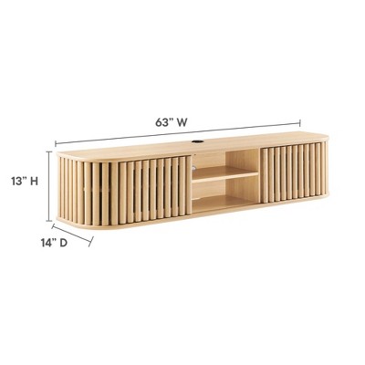 Oak 64" Wall-Mounted TV Stand with Sliding Doors