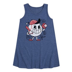 Girls' - Instant Message - Baseball Mascot Graphic Sleeveless Aline Dress - 1 of 4