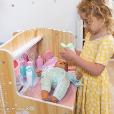Pink and Natural Wooden Baby Care Activity Center with Accessories