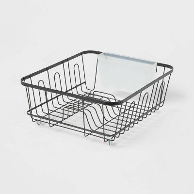 J&V TEXTILES Foldable Dish Drying Rack with Drainboard, Stainless Steel 2  Tier Dish Drainer Rack (Black)