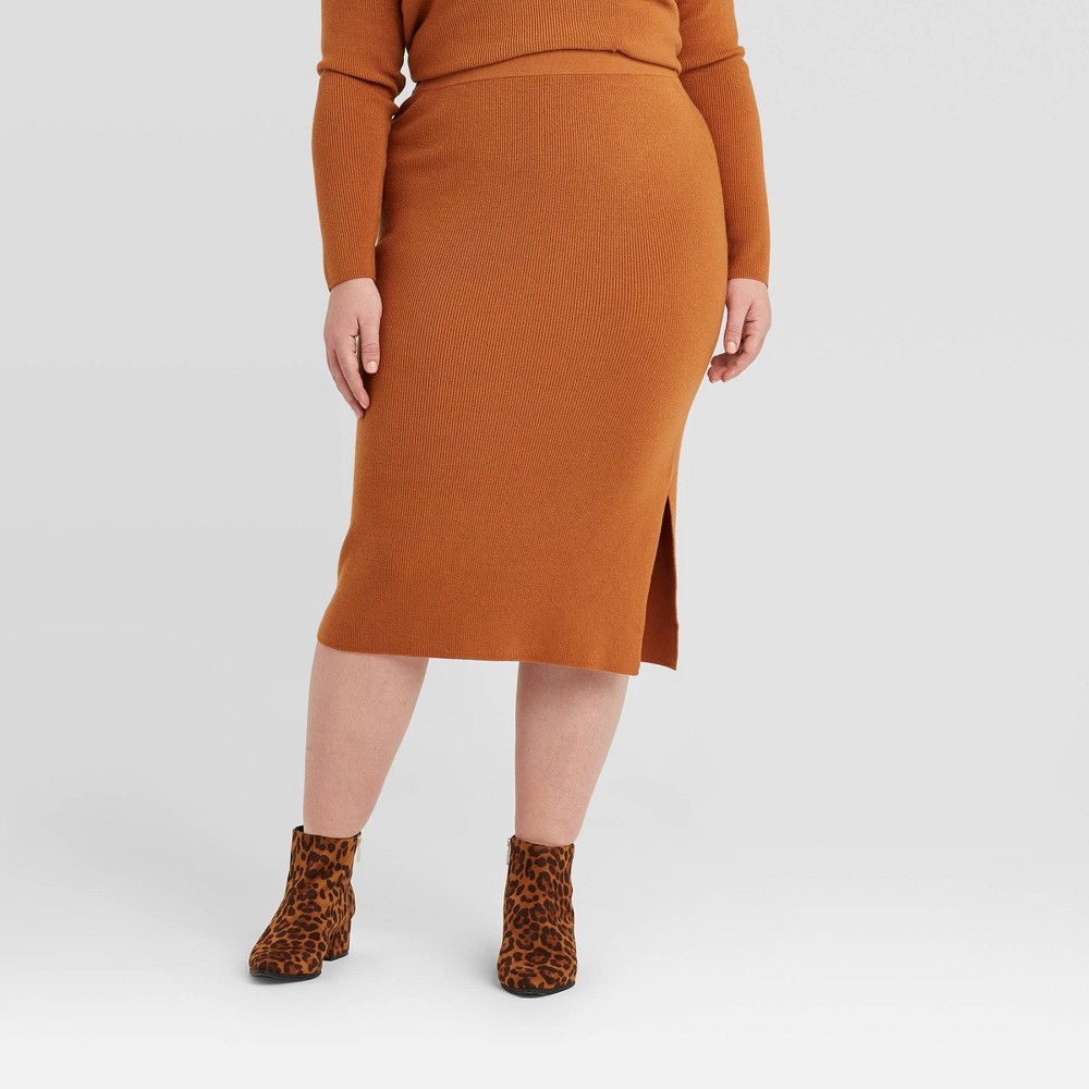 Women's Plus Size Sweater Midi Skirt - Ava & Viv Rust 2X, Women's, Size: 2XL, Brown was $27.99 now $19.59 (30.0% off)