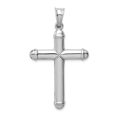 Black Bow Jewelry Men's 14k White Gold Large Hollow 3D Cross Pendant, 30 x 54mm