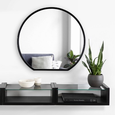 Caskill 24" Round Black Wood Decorative Wall Mirror