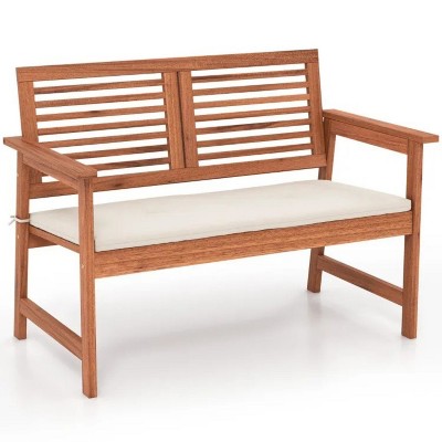 43.5'' 2-Person Solid Wood Patio Bench with Backrest and Cushion