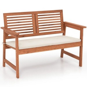 43.5'' 2-Person Solid Wood Patio Bench with Backrest and Cushion - 1 of 4