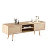 55.12" Rattan TV Cabinet with Double Sliding Doors, Adjustable Shelf, Solid Wood Legs, Spacious Media Console for Living Room and Office - 3 of 4