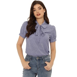 INSPIRE CHIC Women's Retro Dots Print Bow Tie Peter Pan Collar Chiffon Blouse - 1 of 4