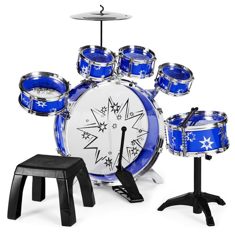 Best Choice Products 11-Piece Kids Starter Drum Set w/ Bass Drum, Tom Drums, Snare, Cymbal, Stool, Drumsticks, 4 of 10