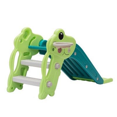 Infurnic Baby Activity Gyms Kids Slide, Indoor, Outdoor Playset with Basketball, HDPE and ABS, Foldable, Easy to Carry and Store, Green, 27"*7"*15"