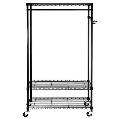 Black Steel Portable Garment Rack with Adjustable Shelves