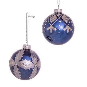 Kurt Adler 80MM Navy Blue Glass Ball Ornaments, 6-Piece Set - 1 of 4