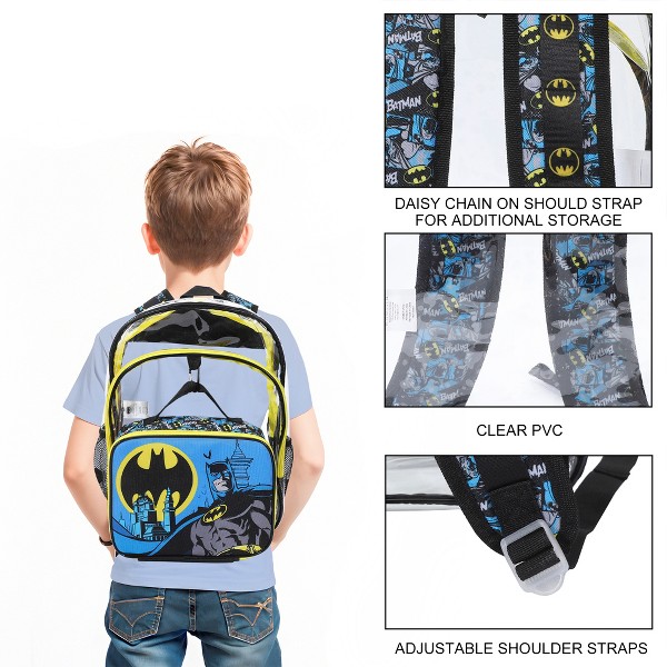 Set de 2 piezas de mochila y lonchera transparente de 16 pulgadas para niños de Batman 4