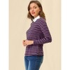 INSPIRE CHIC Women's Long Sleeves Contrast Peter Pan Collar Striped Blouse Top - 4 of 4