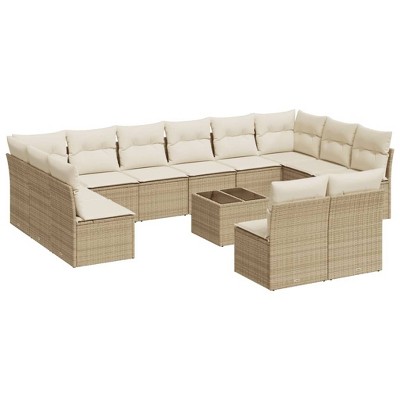 vidaXL 13 Piece Patio Sofa Set with Cushions - Beige and Cream With Table