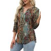 Women 3/4 Sleeve Shirts Notch V Neck Tops Casual Dressy Blouses Beach Vacation Tunic Tops - 4 of 4