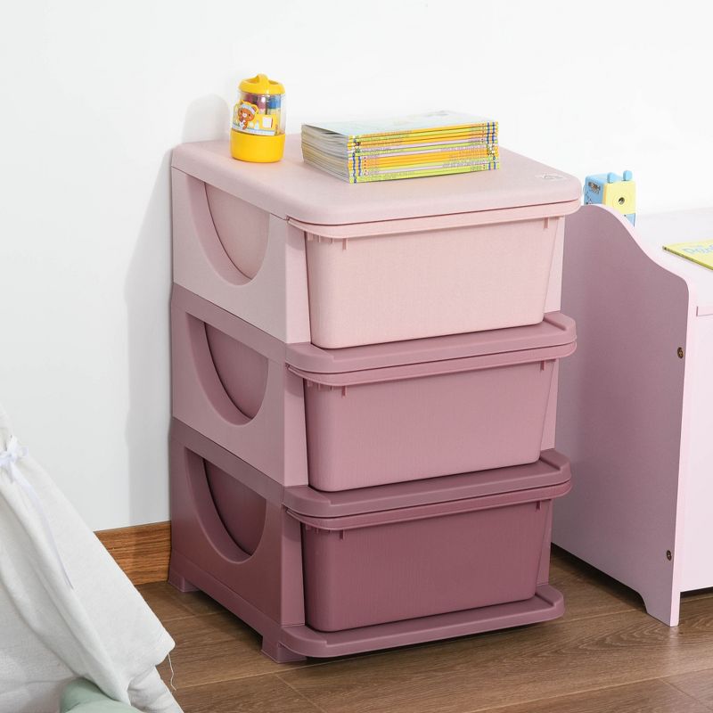 Qaba 3 Tier Kids Storage Unit Dresser Tower with Drawers Chest Toy Organizer for Bedroom Nursery Kindergarten Living Room for Boys Girls, 2 of 9