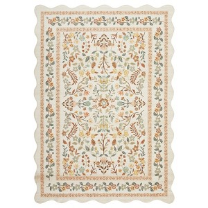 Scalloped Floral Rug Washable Non-Slip Boho Hallway Rug Soft Carpet for Kitchen, Bathroom, Laundry, Entryway - 1 of 4
