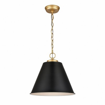Matte Black and Antique Brass 14" Metal Pendant Light