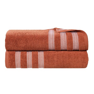 Zero Twist Cotton Ribbed Modern Geometric Border Bath Sheet Set of 2 by Blue Nile Mills