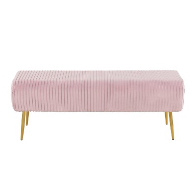 51" Pink Velvet Pleated Bench with Gold Metal Legs