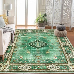 Phulwari Area Rugs Washable, Vintage Bohemian Distressed Oriental Carpet Non Slip, Floral, for Living Room Bedroom Kitchen Nursery Kids Room - 1 of 4