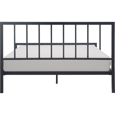 King Matte Black Metal Platform Bed Frame with Headboard and Slats