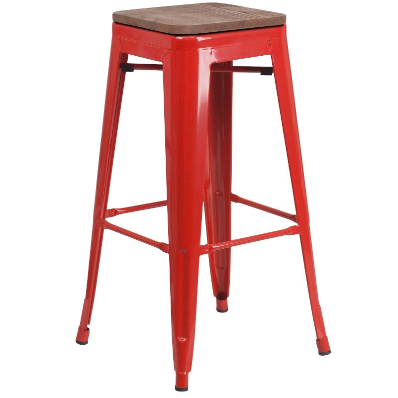 Flash Furniture 30" High Backless Metal Barstool with Square Wood Seat, 1 of 13