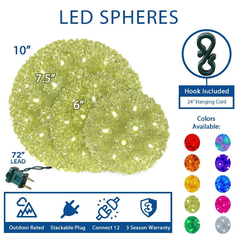 Novelty Lights 100 Light Christmas LED Starlight Sphere, 7.5" Diameter, 5 of 6