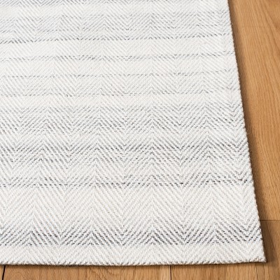 Grey and Ivory Flat Woven Wool Square Area Rug