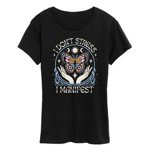 Women's - Instant Message - I Don't Stress I Manifest Celestial Butterfly Short Sleeve Graphic T-Shirt - 1 of 4