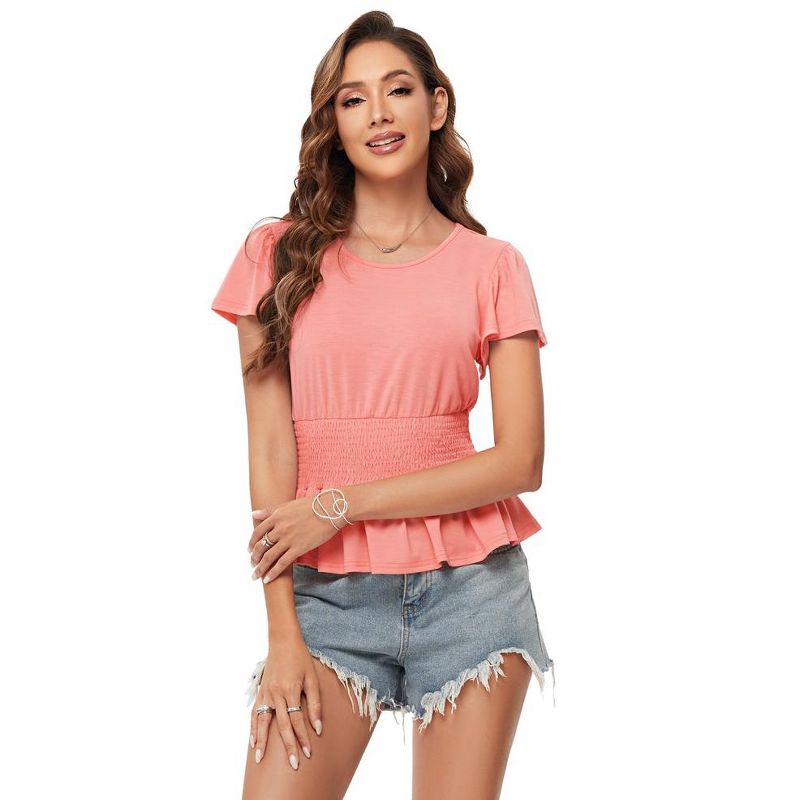 Whizmax Women Summer Pleated Crewneck Blouses Ruffle Short Sleeve Shirts Tops, 3 of 8