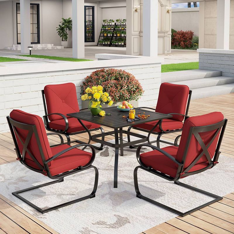 Captiva Designs 5pc Patio Dining Set with Square Table & 4 Metal Spring Motion Chairs, 1 of 11