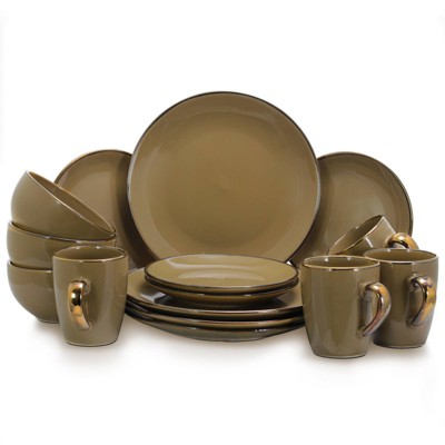 16pc Stoneware Solid Dinnerware Set Brown - Elama