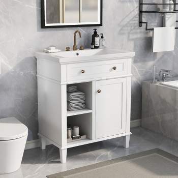 Kleankin 24 Bathroom Under Sink Cabinet With Storage, Pedestal Sink Cabinet,  Adjustable Shelf And Open Bottom Shelf, Grey : Target