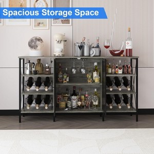 Wine Rack and Glass Holder, Farmhouse Wine Bar Cabinet, Industry Coffee Bar with Led Light, Metal Sideboard and Liquor Table Cabinet with Mesh Door - 1 of 4