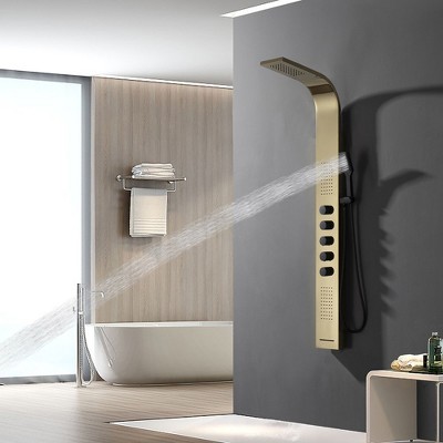 Black and Gold 60'' Modern Brass Shower Panel System with Rainfall Shower Head