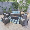 Christopher Knight Home Brynnli Outdoor Wicker and Lightweight Concrete 7 Seater Sofa and Club Chair Chat Set with Fire Pit - 2 of 4