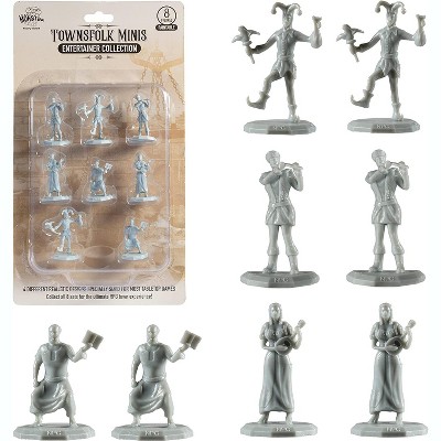 Monster Townsfolk Mini Fantasy Figures - 8pc Entertainer Non Player Character NPC Miniatures - 1" Hex-Sized Compatible w All RPG Tabletop Games