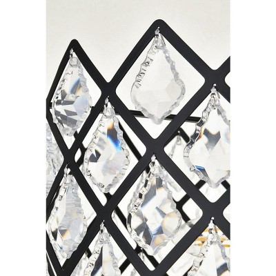 Black Iron and Crystal 13-Inch Flush Mount Light