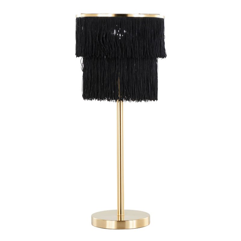LumiSource (Set of 2) Fringe 25&#34; Contemporary Metal Buffet Lamps Royal Gold Metal and Black Fringe from Grandview Gallery, 3 of 8