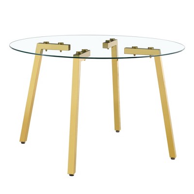 NicBex 36 Inch Round Tempered Glass Coffee Table with 7-Shaped Metal Legs for Living Room,Bedroom